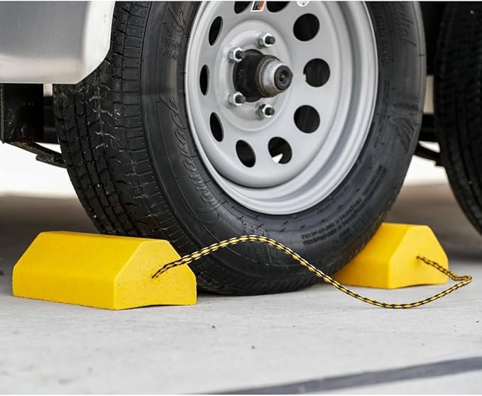 Buyers Products WC9642Y Yellow Small Wheel Chock Set, Lightweight Composite Construction, 32.75 Inch Rope, Ideal for Vehicle Maintenance and Storage, Aviation and Tractors