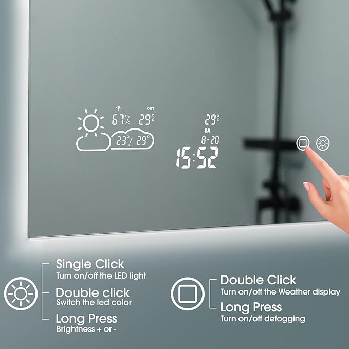 BYECOLD 40"x 24" Lighted Bathroom Mirror with Bluetooth, WiFi/Anti-Fog/Dimmable 3 Colors Backlit Bathroom Smart Mirror with Lights Wall Mounted Memory Function Touch Sensor - Horizontally Hangs