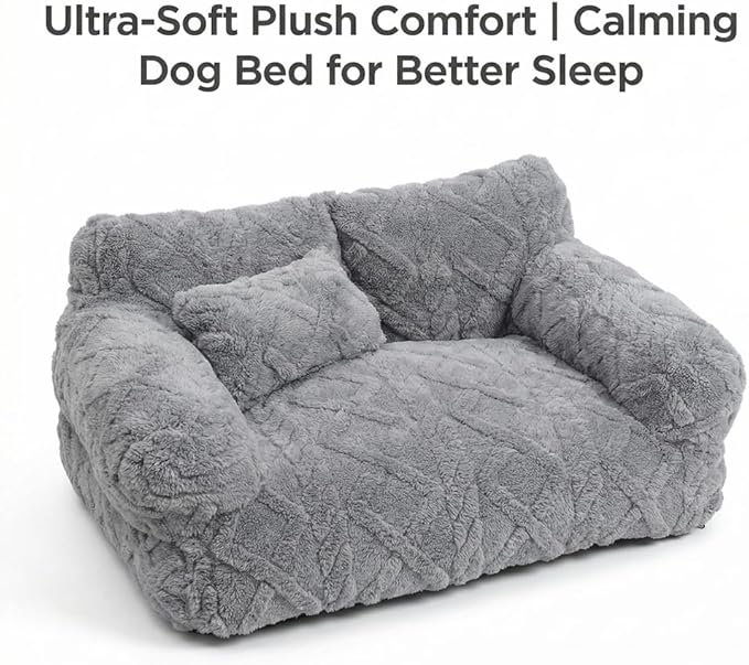 Plush Calming Pet Sofa Bed, Raised Rim, Removable Cover & Non-Slip Bottom for Cats & Dogs, Calming Dog Bed Fluffy Plush Dog Mat for Furniture Protector with Removable Washable Cover (Beige, Small)
