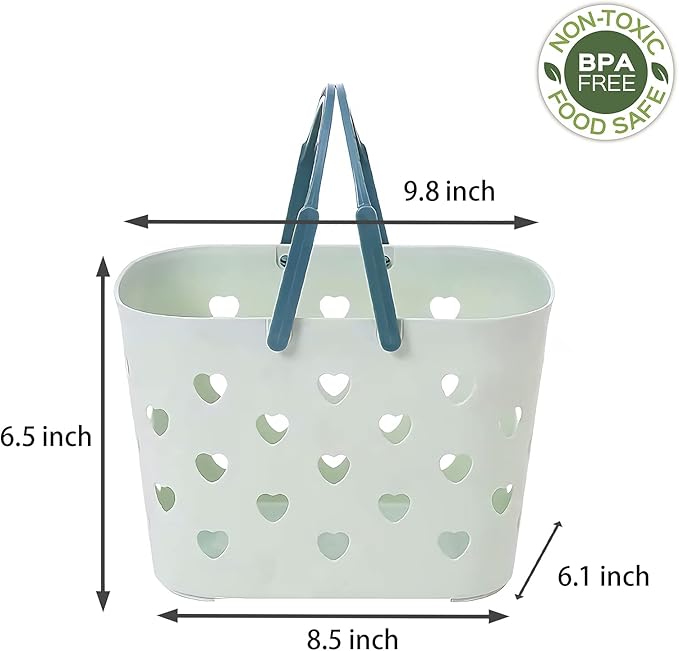 Anyoifax Portable Shower Caddy Tote Plastic Storage Basket with Handle Box Organizer Bin for Bathroom, Pantry, Kitchen, College Dorm, Garage - Green