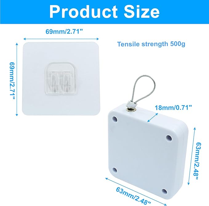 2Pcs Automatic Sliding Door Closer Punch Free Door Closer Automatic Door Closer Steel Drawstring for Bedroom/Bathroom/Office (500g Tension, White)