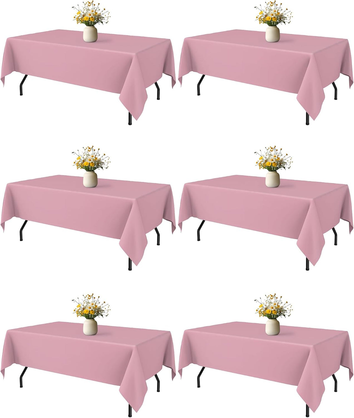Niuara Pink Fabric Rectangle Table Cloth - 6 Pack, 60" × 84" Washable Tablecloth for 5FT Tables, Wrinkle-Resistant & Heat-Proof Table Cover for Weddings, Dinners & Parties
