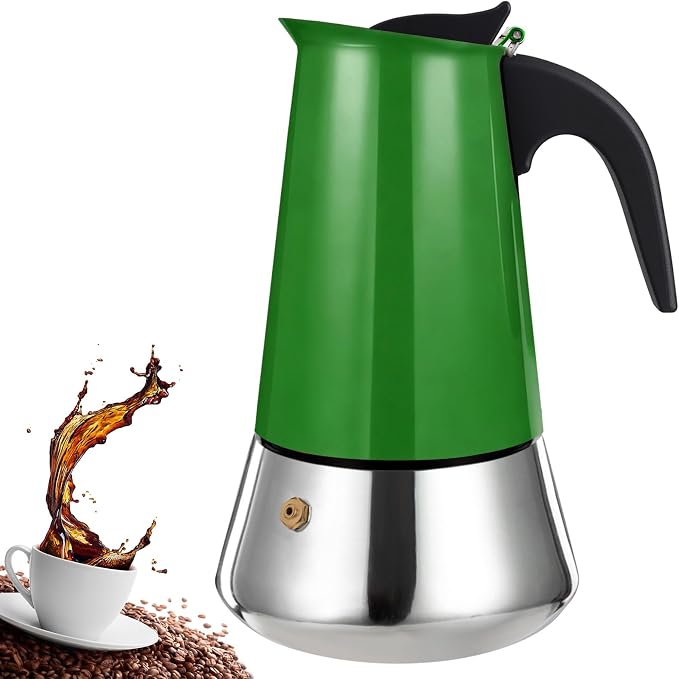 2 Cup Stovetop Espresso Maker Stainless Steel Moka Pot Stove Top Percolator Italian Coffee Makers Capable Mocha Greca Machine Cafe Classic Induction Cookers for Home and Camping 100ml 3.3oz