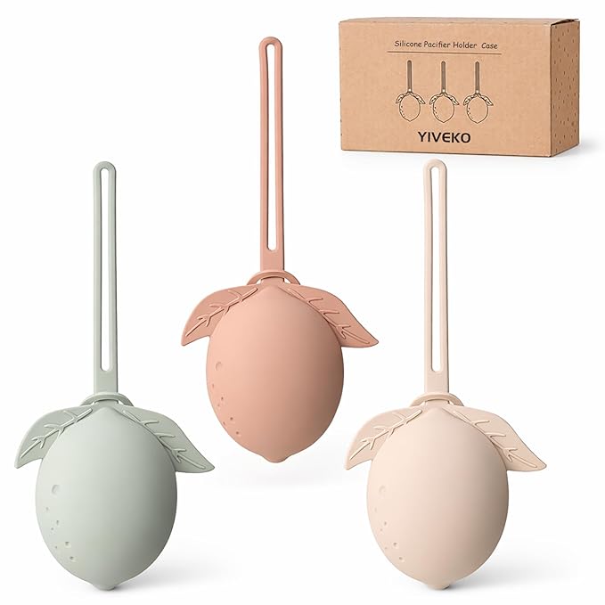 Silicone Pacifier Holder Case Binky Holder Baby Pacifier Case for Boys Girls Portable Silicone Paci Storage Pouch for Newborns 3 Pack-Ivory+Sage+Brown