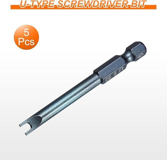 HARFINGTON 5pcs U-Type Screwdriver Bit 1/4" Hex Shank U8 Magnetic Head 2.6" Length S2 Steel U-Shaped Screw Driver Bit for Repair Work Electric Screwdriver, Blue