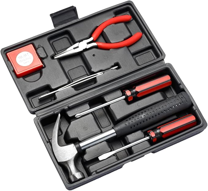 Hand Tool Set,Includes – Hammer, Screwdriver Set, Pliers (Tool Kit for the Home, Office, or Car) (Red)