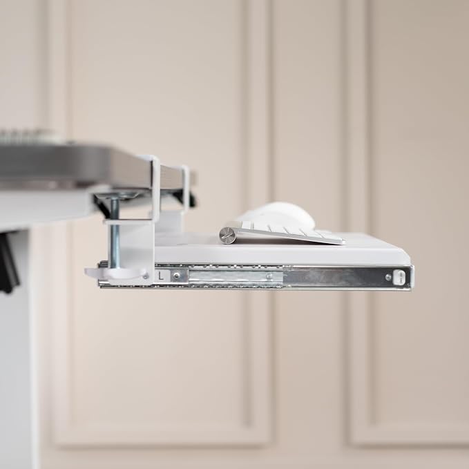 VIVO Small Keyboard Tray, Under Desk Pull Out with Extra Sturdy C Clamp Mount System, 20 (26 Including Clamps) x 11 inch Slide-Out Computer Platform Drawer, White, MOUNT-KB05ES-W | Keyboard Tray for Typing, Slide Out Platform, Extra Sturdy C-Clamp Moun...