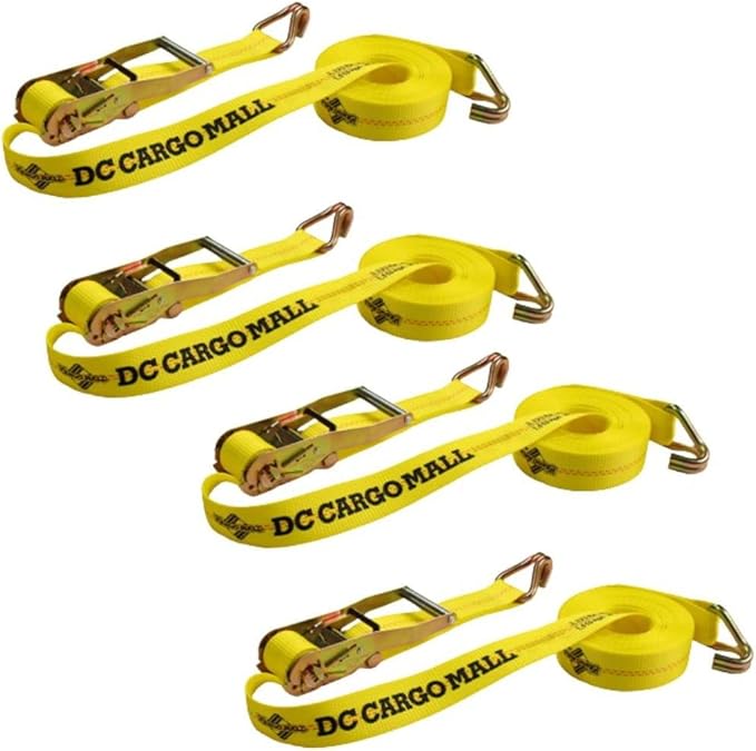 DC Cargo Mall Heavy Duty Ratchet Tie Down Straps – 4 Pack, 2” x 27’ with Double J Hooks, 10,000 lbs Break Strength