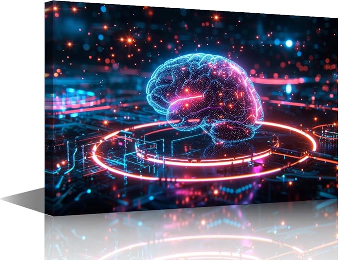 Modern Science and Technology Pictures for Living Room Digital Brain Canvas Wall Art for Bedroom Artwork for Room House Decor Wall Modern Posters and Prints Framed Ready to Hang 16"Wx24"Hx1 Panel