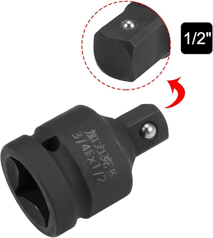uxcell 3/4" Drive (Female) x 1/2" (Male) Impact Socket Reducer for Use with Air Impact Drivers, Breaker Bars, Ratchets, CR-MO Steel