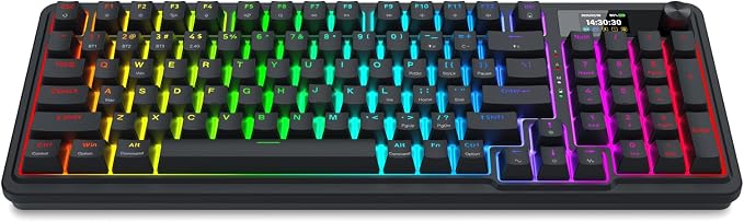 Redragon K719 PRO Wireless 95-Key Gasket Gaming Keyboard, TFT Screen & Knob | Easy-Control LED Info Display, 0-Delay Tri-Mode, Cushioned 5-Layer Noise Dampening for Creamy Thocky Sound, Practical 95 keys