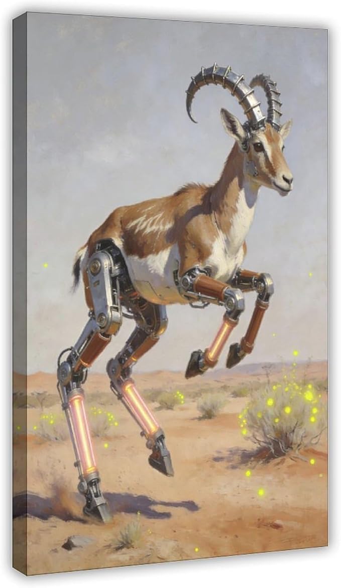 Framed Steampunk Mechanical Antelope Wall Art - Desert Futuristic Poster for Loft Living Room Decor 24x36inch(60x90cm)
