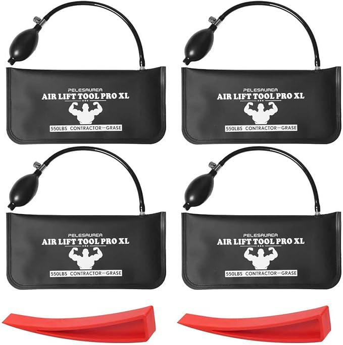 Air Wedge Bag 4pcs, Inflatable Air Shim with Pry Bars, Commercial Grade Air Wedge Pump Kit