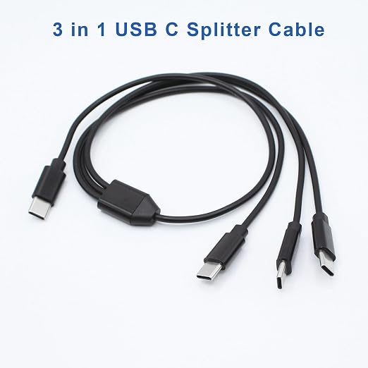 3 in 1 USB Type C Splitter Cable,USB C Male to 3 USB C Male Data Snyc and Charging Cord,USB C Multi Charging Cable for Cell Phones,Tablets and More(1.6FT/0.5M)