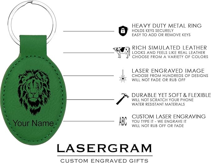 LaserGram Oval Keychain, Palm Trees, Personalized Engraving Included (Green)