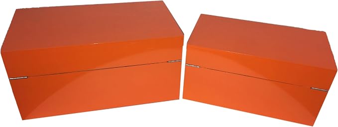 Galt International Storage Boxes - Large & Small Decorative Storage Box w/Hinged Lid - Classic Design Wood Decor Boxes with Geometric Opening Clasp - Home & Office Storage - Set of 2 (Orange)