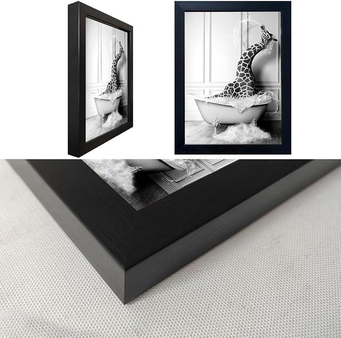 Bathroom Pictures Wall Decor Black and White Wall Art Funny Animal Canvas Print Giraffe in Bathtub Framed Farmhouse Painting Kids Bathroom Signs Decor