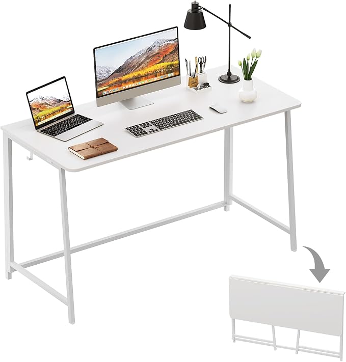 WOHOMO Folding Desk, 47.2" Foldable Computer Desk for Bedroom, Space Saving Computer Table Writing Workstation for Home Office, Easy Assembly, White | Easy Assembly and Fold, Sturdy Home office desks for Study Bedroom Dorm Space Saving Writing Work Apa...