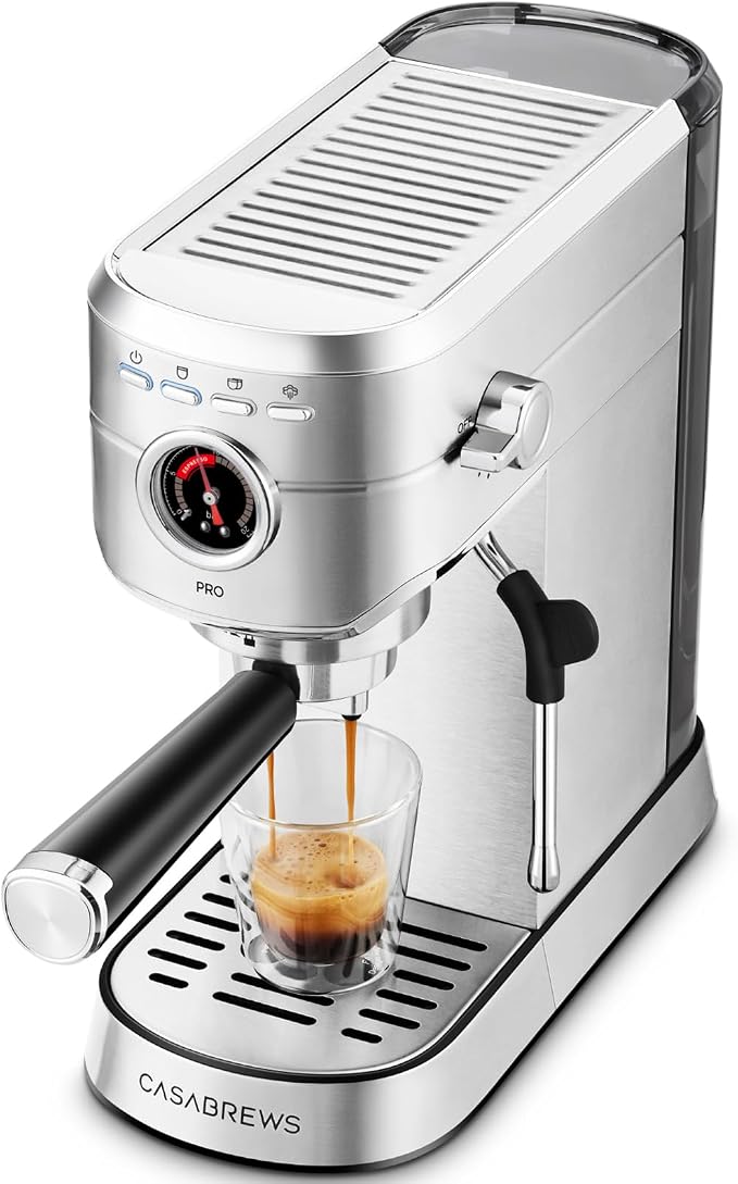 CASABREWS 5418 PRO Espresso Machine with Fast Heating System and Steam Wand | Brew Ready in 5 Seconds, Brews 2+ Milk Drinks in A Row, 20-Bar Pump, Built-in Pressure Gauge, Pro Steam Wand for Lattes