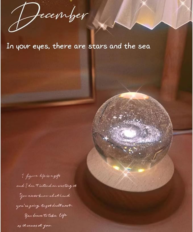 3D Crystal Ball Night Light Mood Lighting Cozy Comfort Gifts Home Decor lamp for Bedroom Space Lamps Happy Cozy Comfort Gifts (The Galaxy)