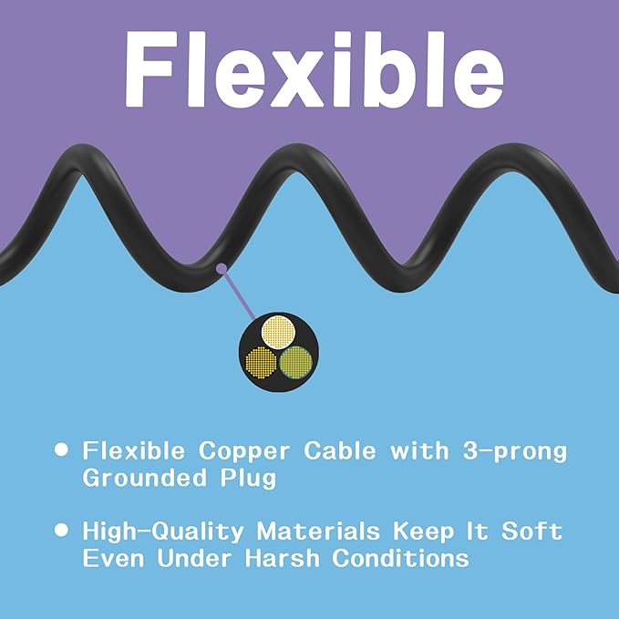 Indoor Outdoor Extension Cord 10 FT, 16/3 SJTW Weatherproof Black Electrical Cords, 13 AMP Heavy Duty 3 Prong Power Cable Great for Garden, Landscaping & Holiday Decorations
