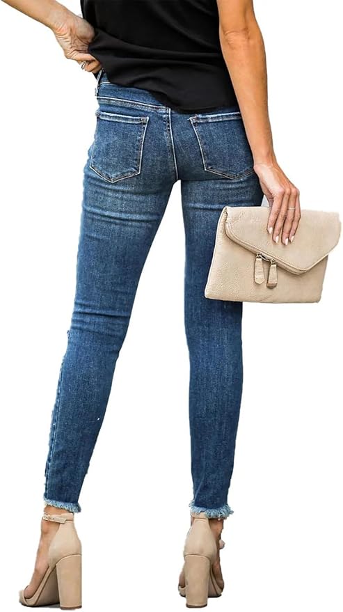KUNMI Women's Skinny Ripped Trendy Jeans Distressed Stretchy Denim Pants