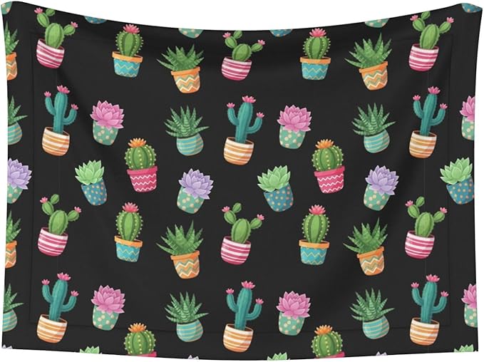 Two Sided Pet Cuddler Blanket for Anxiety Calming, Succulent Cactus Potted Plants, Reversible Plush Design with Bubble Dot Pattern Provides Familiar Surface Anywhere