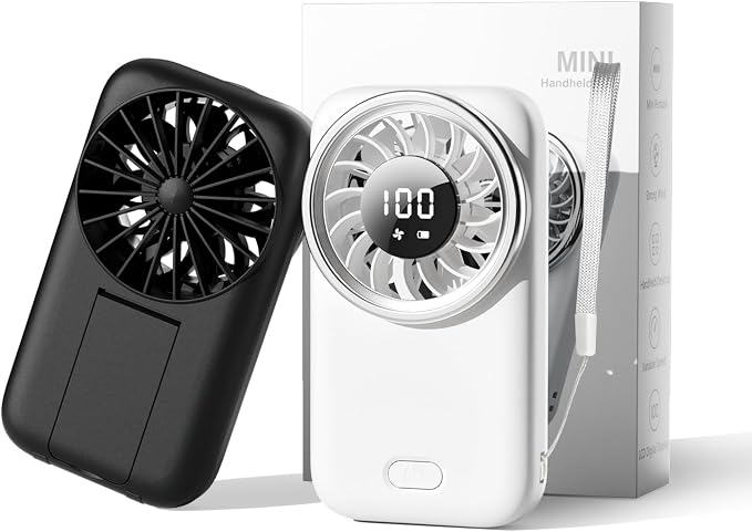 2-Pack Mini Handheld Fan with Stand, 5 Gear Wind & 1-100 Stepless Speed, Long Working Time, Rechargeable Portable Desktop Fan for Office, Home, Travel, Outdoor (Black+White)