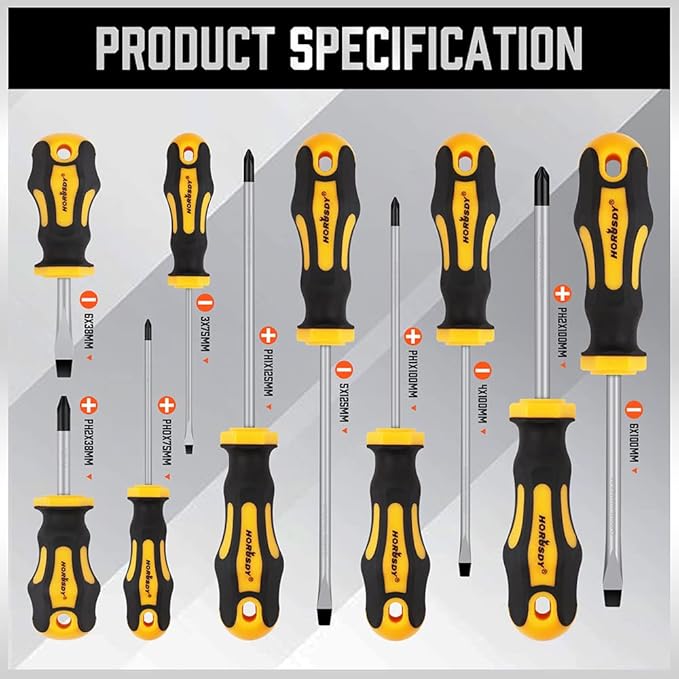 HORUSDY 11-Pieces Magnetic Screw driver, Magnetic 5 Phillips and 5 Flat Head Tips for Fastening and Loosening Seized