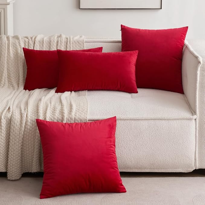 MIULEE Velvet Throw Pillow Covers 18x18 Inch Pack of 2 Red | Soft Solid Decorative Pillow Covers, Modern Luxury Home Decor, for Couch Chair Sofa Bedroom Livingroom