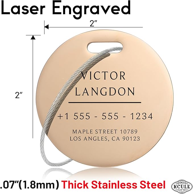 Stainless Luggage Tags for Suitcases: Metal Personalized Luggage Tags and Bags with Customizable Texts (Rose Gold)