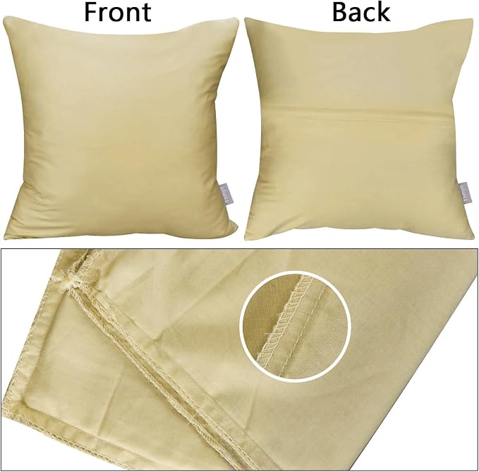 Thmyo 4-Pack 100% Cotton Comfortable Solid Decorative Throw Pillow Case Square Cushion Cover Pillowcase Sublimation Blank Pillow Covers DIY Throw Pillowcase for Couch Sofa(16x16 inch/ 40x40cm,Khaki)