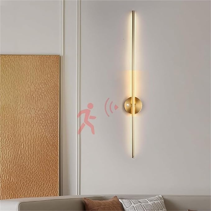 LED Long Strip Wall Lights with Motion Sensor Wall Lamp 3000K/4000K/6000K Wall Modern Simple Aluminum Mounted Indoor Bedside Decoration Light Living Room(Gold Neutral Light,80cm)