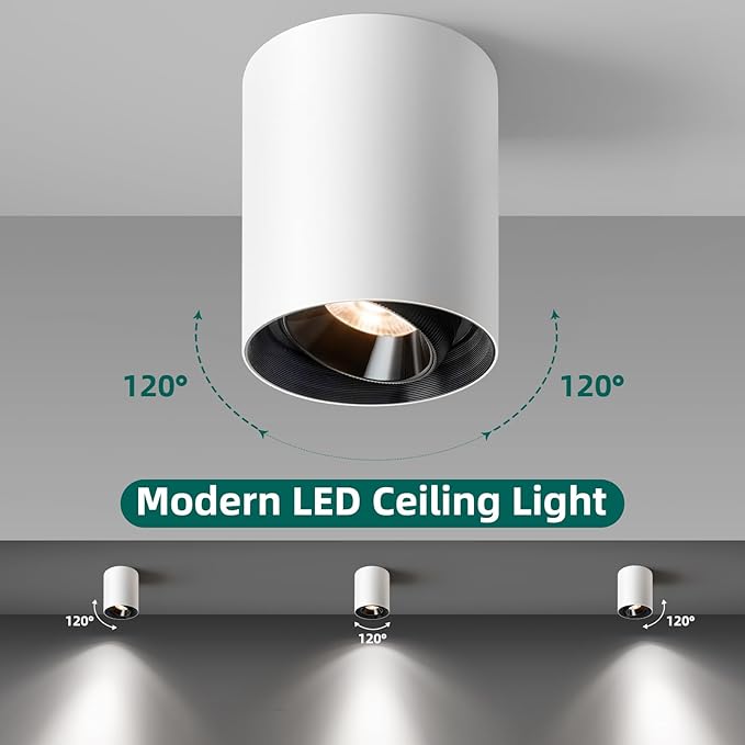 OKELI White Modern LED Dimmable Ceiling Light Fixtures for Hallway Kitchen Entryway, 20W 1300LM 2700K-6000K Flush Mount Close to Ceiling Lighting, Cylinder Ceiling Lamps for Living Room 3pack