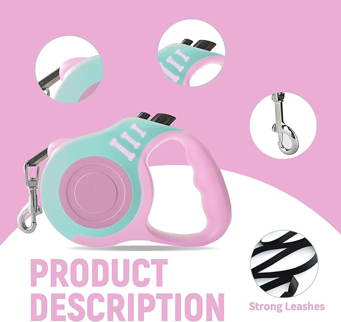 Retractable Dog Leash Automatic Telescopic Tractor Dog Tape, Pet Tape 10/16 FT Durable and Convenient, with Folding Bowl, Dispenser, Rubbish Bags, Suitable for Small and Medium Dogs