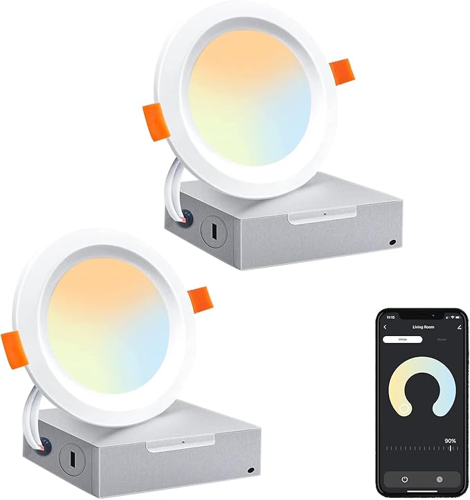 NUNET LED Recessed Ceiling Lighting 4 Inch Smart WiFi Ultra-Thin Recessed Light 2 Pack Change Color Temperature White/Warm/Cold White Dimmable Downlight 10W 800LM High Brightness Work with Alexa