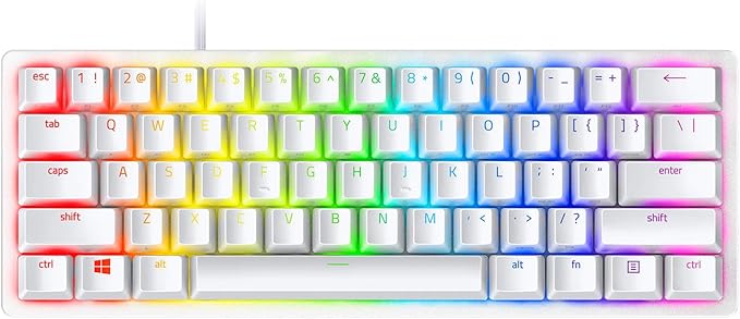 Razer Huntsman Mini 60% Gaming Keyboard, Linear Optical Switches, White | Aluminum Top Frame, Chroma RGB Lighting, PBT Keycaps, Onboard Memory, Snap Tap