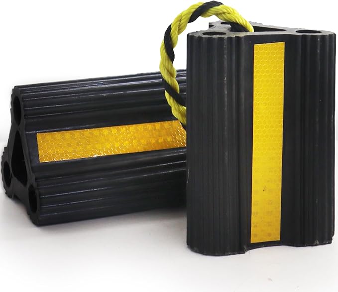 Wheel Chocks [1pair/2pack with Rope] for RV Trailer Camper Truck Car and Aircraft, Versatile Heavy Duty Rubber Wheel Chocks Block with 3 Reflective Strips, Tire Wheel Immobilizers & Chocks