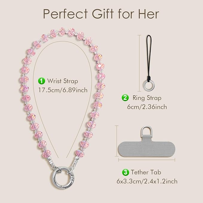 SURPHY Phone Charm, Handmade Beaded Phone Wrist Strap with Tether Tab | Phone Charm Strap, Phone Chain with Premium Metal Buckle, Wrist Strap Fits Cellphone Cases, Wallets, Bags, Keys