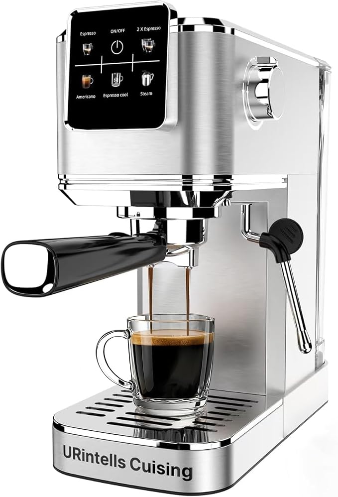 URintells Cuising Espresso Machine with Touchscreen And Cold Brew | 20Bar Pump,Stainless Steel Espresso Maker with Powerful Steam Milk Frother for Cappuccino Latte,Iced Americano