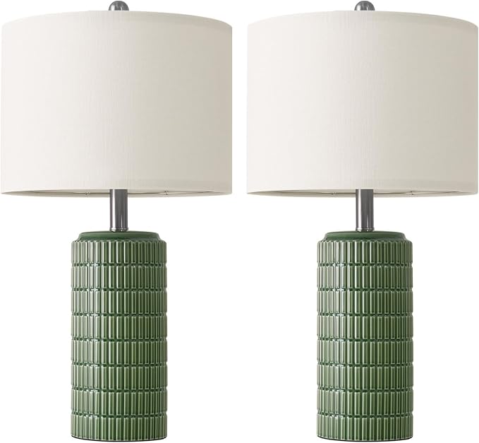 PoKat 24" Modern Ceramic Table Lamps Set of 2 for Bedroom, Green Bedside Lamps for Night Stands, Farmhouse House Decor Nightstand Table Lamps for Living Room End Table Green