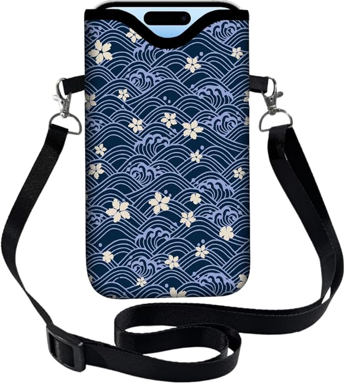 Floral Neoprene Phone Sleeve Pouch with Adjustable Strap Neck Lanyard Fits Most Smartphones 7.1 x 3.9 Inch Cute Cell Phone Crossbody Bag Waterproof Carrying Cellphone Case Bag for Women