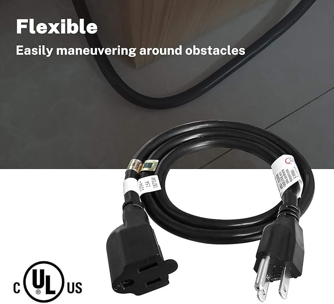 FIRMERST 1875W Heavy Duty Extension Cord 3 Feet 14 AWG 15A Black UL Listed