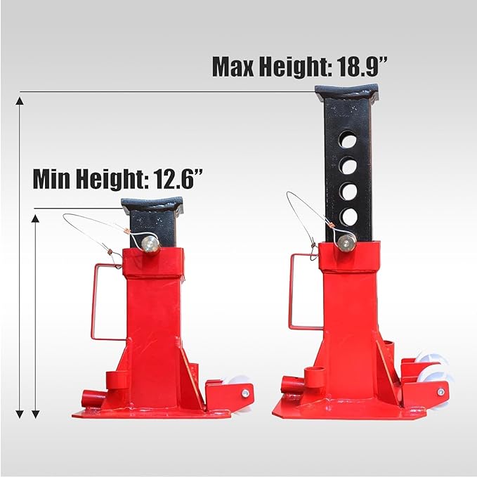 Big RED Torin 12 Ton Heavy Duty Jack Stands: Pin Style Jack Stand with 2 Casters and Handle, Easily Portable Car Stand for Cars, SUVs, Truck and Pick Ups - Red