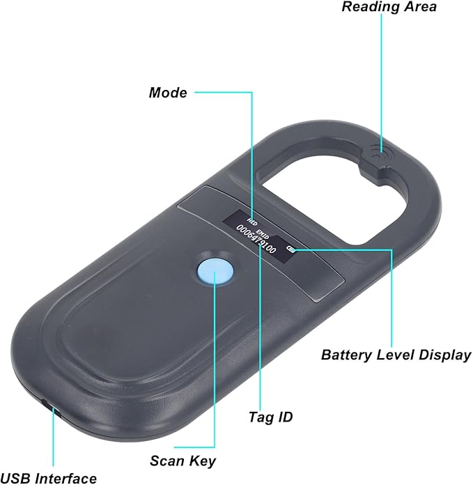 FILFEEL Pet Microchip Scanner, Handheld Animal ID Reader with USB Rechargeable 800mAh Battery and OLED Display, for Dog Cat Pig ISO11784 85 FDX B EMID