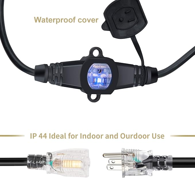 25FT 12 Gauge Outdoor Power Extension Cord,Four Outlet Cable.Multiple Evenly-Spaced Plug Ideal for Landscaping Light,Stage Backline,Holiday decoratio,Cord Splitter ETL Listed…
