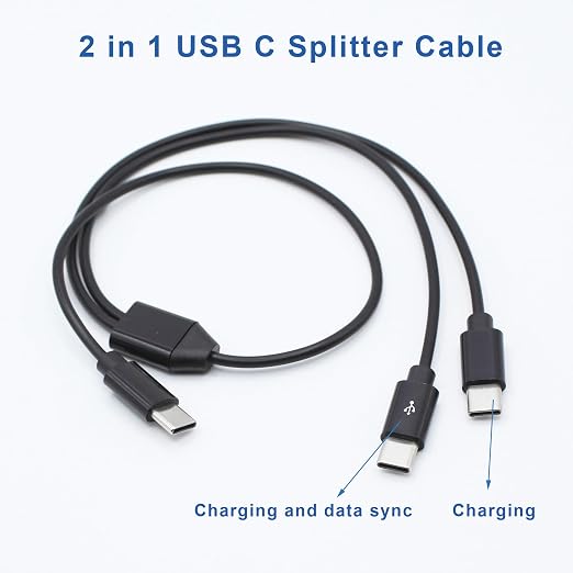 2 in 1 USB Type C Splitter Cable,USB C Male to 2 USB C Male Data Snyc and Charging Cord,USB C Multi Charging Cable for Cell Phones,Tablets and More(1.6FT/0.5M)