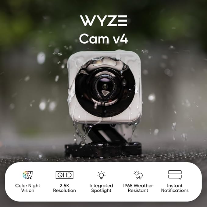 WYZE Cam v4 (Latest Model), 2.5K AI Security Camera, Indoor/Outdoor Cameras for Home Security, Baby Monitor & Pet Camera, Color Night Vision, No Subscription Required, Free Expert Help (2 Pack)