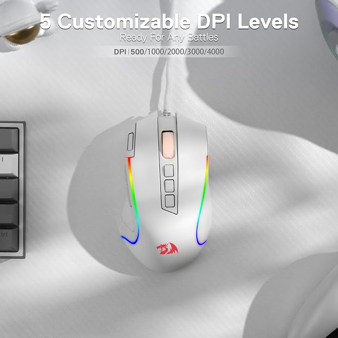 Redragon M612 Wired RGB Optical Gaming Mouse 8000 DPI Remapping Keys | Cable-Free 0 Delay, Redefine Keybinding Macro, Vibing Backlight, Ergonomic Grip Body Comfort