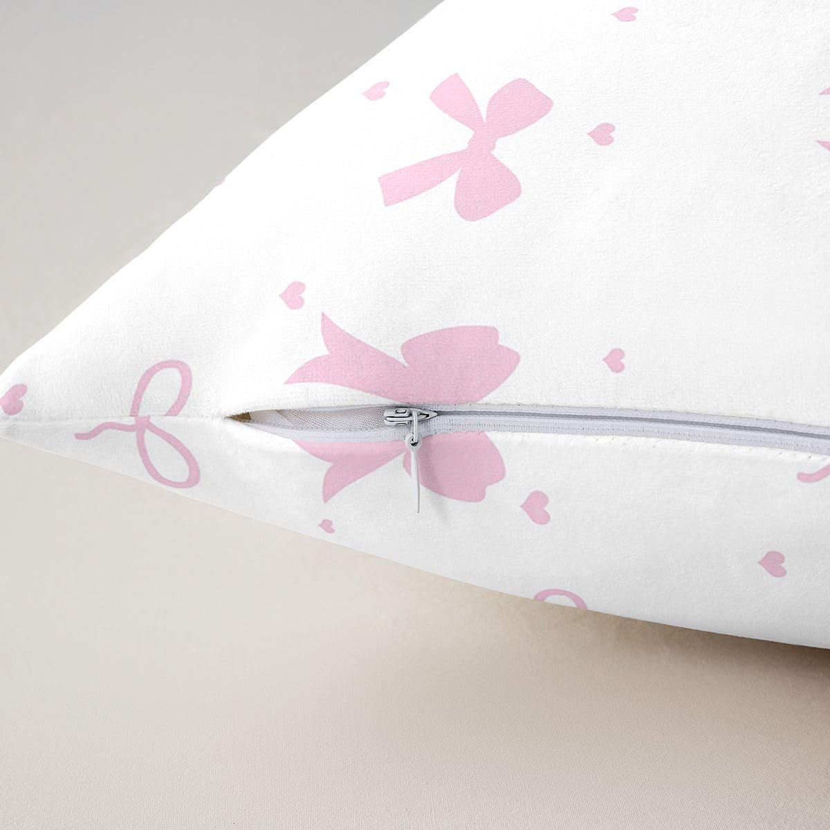 Feelyou Light Pink Bow Throw Pillow Covers Set of 2 Cute Princess Bowknot Cushion Case Kawaii Love Heart Pattern Decor Pillowcase Indoor Outdoor Super Soft 22 x 22-Inch